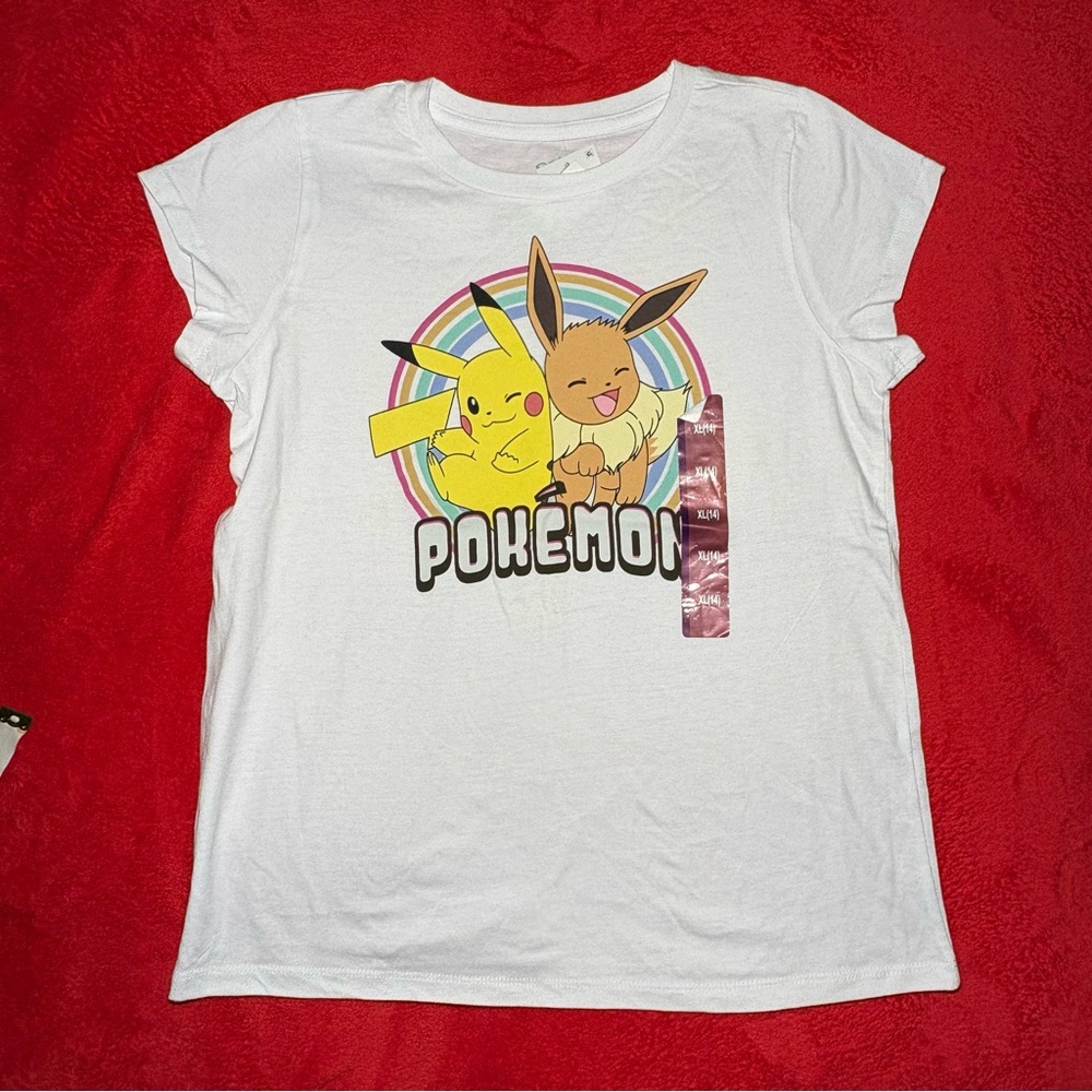 Pokemon White T-Shirt with Pikachu and Eevee